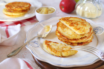 Homemade potato pancakes with apple puree