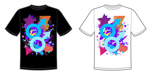 Vector print for t-shirt with bright Pride lgbt rainbow color male symbol
