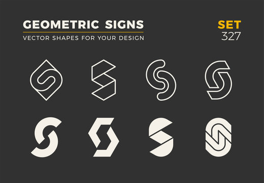 Set of eight minimalistic trendy shapes. Stylish vector logo emblems for Your design. Simple geometric signs collection.