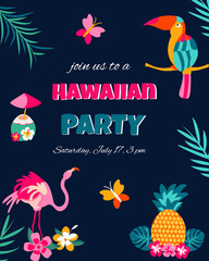 Invitation card with tropical elements, birds