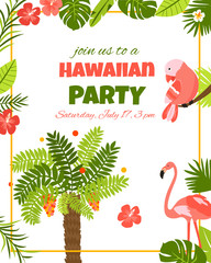 Invitation card with tropical elements, birds © danceyourlife