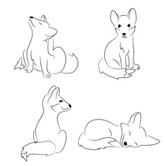 white black contour illustration of cartoon fox