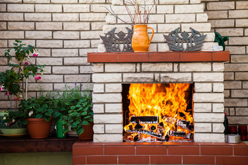 cozy outdoor fireplace