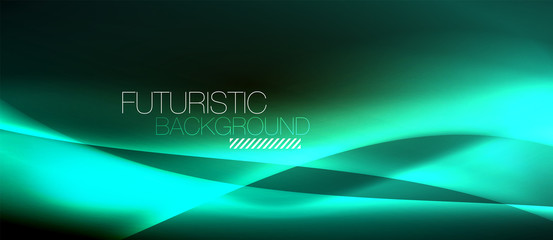 Neon glowing wave, magic energy and light motion background