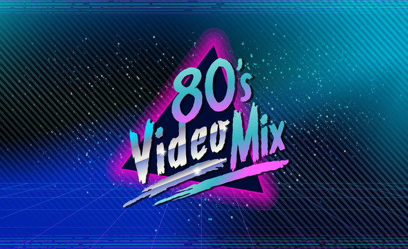 80's video mix. Retro style disco design neon. 80's party, 80s fashion, 80s background, 80s graphic, 80s style, disco party 1980, club vintage, dance night. Easy editable for Your design.