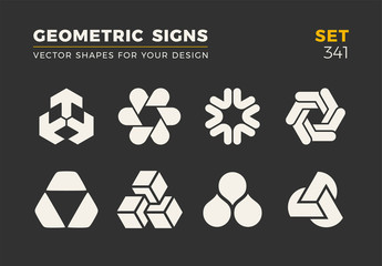 Set of eight minimalistic trendy shapes. Stylish vector logo emblems for Your design. Simple geometric signs collection.