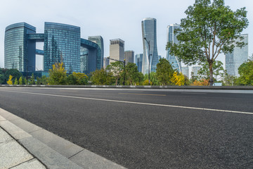 urban traffic road with cityscape in background, China..