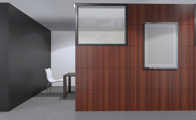Open space office interior with like conference room. Mockup. 3D rendering.. Empty picture