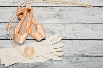 Ballet shoes and stage costume elements