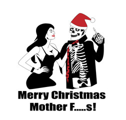 Merry Christmas funny post card with hot girl and skull as Santa , illustration 