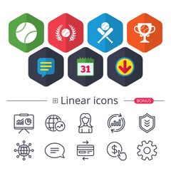 Baseball icons. Ball with glove and bat symbols.