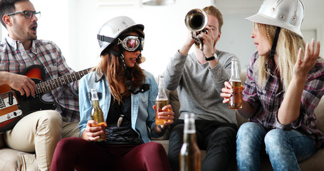 Cheerful happy group of friends having fun