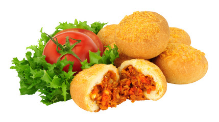 Savoury mini meat filled buffet doughnuts isolated on a white background