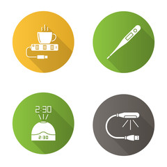 Gadgets flat design long shadow glyph icons set