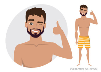 Fototapeta premium Positive guy smiling and recommended.