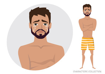 The guy crossed his arms and cries.