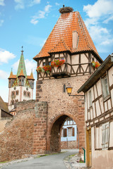 Chatenoix. La Tour des Sorci&egrave;res et nid de cigognes. Bas Rhin. Alsace 