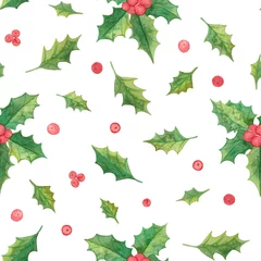 Abwaschbare Tapeten Weihnachtsmotive Aquarell Weihnachtspflanzen nahtloses Muster