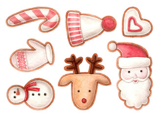 watercolor gingerbread. hand painting isolated elements