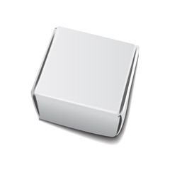 Square White Kraft Paper Box, Gift or Food Packaging with Handle Template. Mock up Paperboard Cardboard