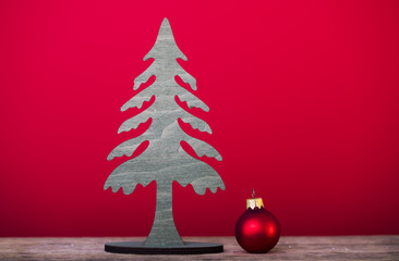 Christmas tree. Christmas red ball. Fashion photo. Decoration. Holidays.