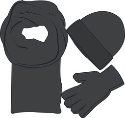 dark gray winter hat scarf gloves