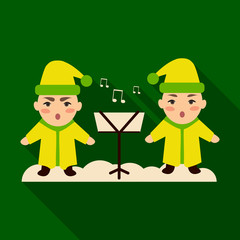 Flat icon with shadow children sing Christmas songs