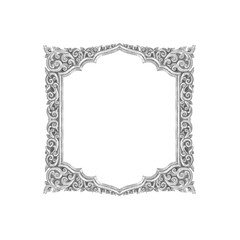 old decorative silver frame - handmade, engraved - isolated on white background