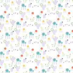 Seamless pattern with different cactus and succulents