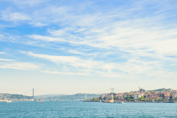 The Maiden's Tower and  Bosphorus bridge