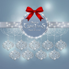 Winter background snowflakes. Christmas Greeting and New Years card templates with White gold patterned and diamond crystals on background color.