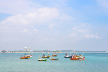 Naklejka premium Landscape. Fishing boats offshore 