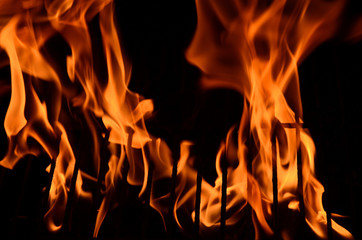 Black background with flames (red-hot grill) - obrazy, fototapety, plakaty