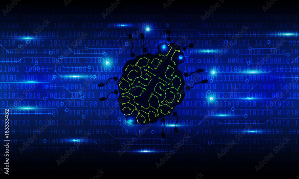 Aufkleber Security Cyber Bug Virus Protection Vector Background. Blue Hi Tech Abstract Circuit Board On Digital Binary Code Pattern Illustration.