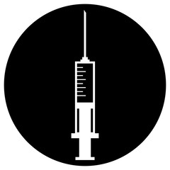 Medical syringe icon in black circle. Vector.