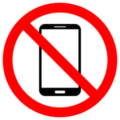 NO CELL PHONES USE crossed out sign. Smartphone icon in red circle.