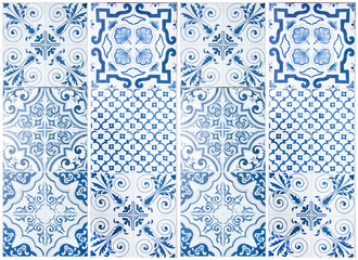 Vintage ceramic tiles wall decoration.Turkish ceramic tiles wall background