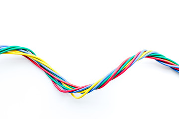 Network cables for computer on white background top view copyspace