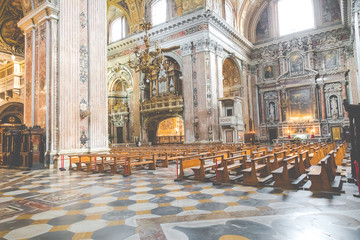 Obraz premium Beautiful ceiling above Gesu Nuovo (Italian: New Jesus) church in Naples, Italy