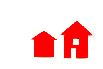 Get a mortgage. House silhouette on white background top view copyspace
