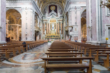 Fototapeta premium Beautiful ceiling above Gesu Nuovo (Italian: New Jesus) church in Naples, Italy