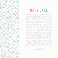 Fototapeta na wymiar Baby care concept with thin line icons: newborn, diaper, pacifier, crib, footprints, bathtub with bubbles. Vector illustration for banner, web page, print media.