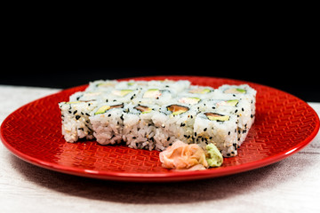 Japanese food Sushi Roll Maki of Salmon and avocado