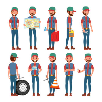 Truck Driver Vector. Professional Worker Man. Isolated Flat Cartoon Character Illustration