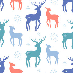 Scandinavian Deer Christmas hand drawn doodles seamless pattern