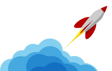 A rocket flying into space. Starting or starting an important project. The startup. Procurement for presentation