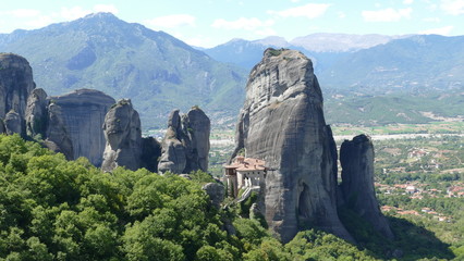 Clifftop monastery and rocks at Meteora, Greece