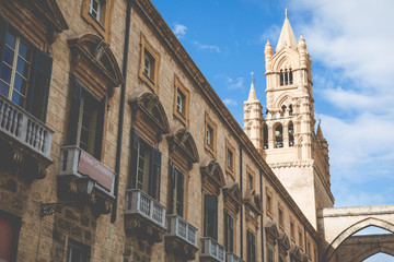 Palermo Cathedral (Metropolitan Cathedral of the Assumption of Virgin Mary) in Palermo, Sicily, Italy. Architectural complex built in Norman, Moorish, Gothic, Baroque and Neoclassical style