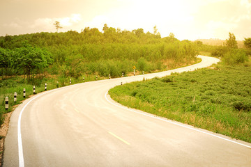 Asphalt road in rural with retro color