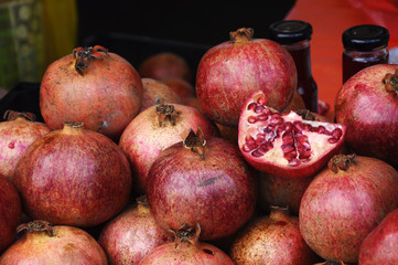 Pomegranate is displayed for sale in the market
